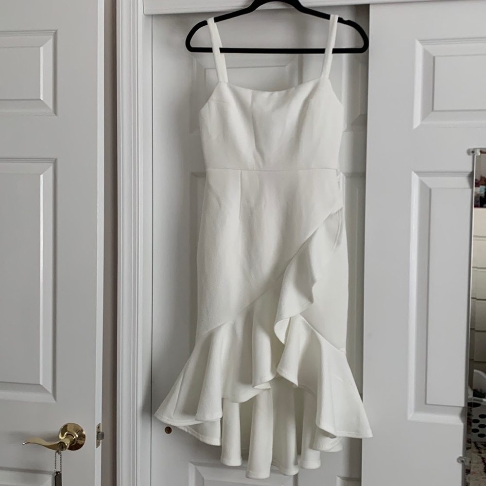 Hello Molly White Midi Ruffle Dress